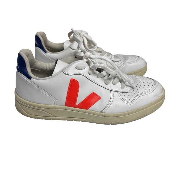 Veja Shoes - Veja V-10 Sneakers Women Size 8 White Orange Blue Minimalist Casual Sustainable